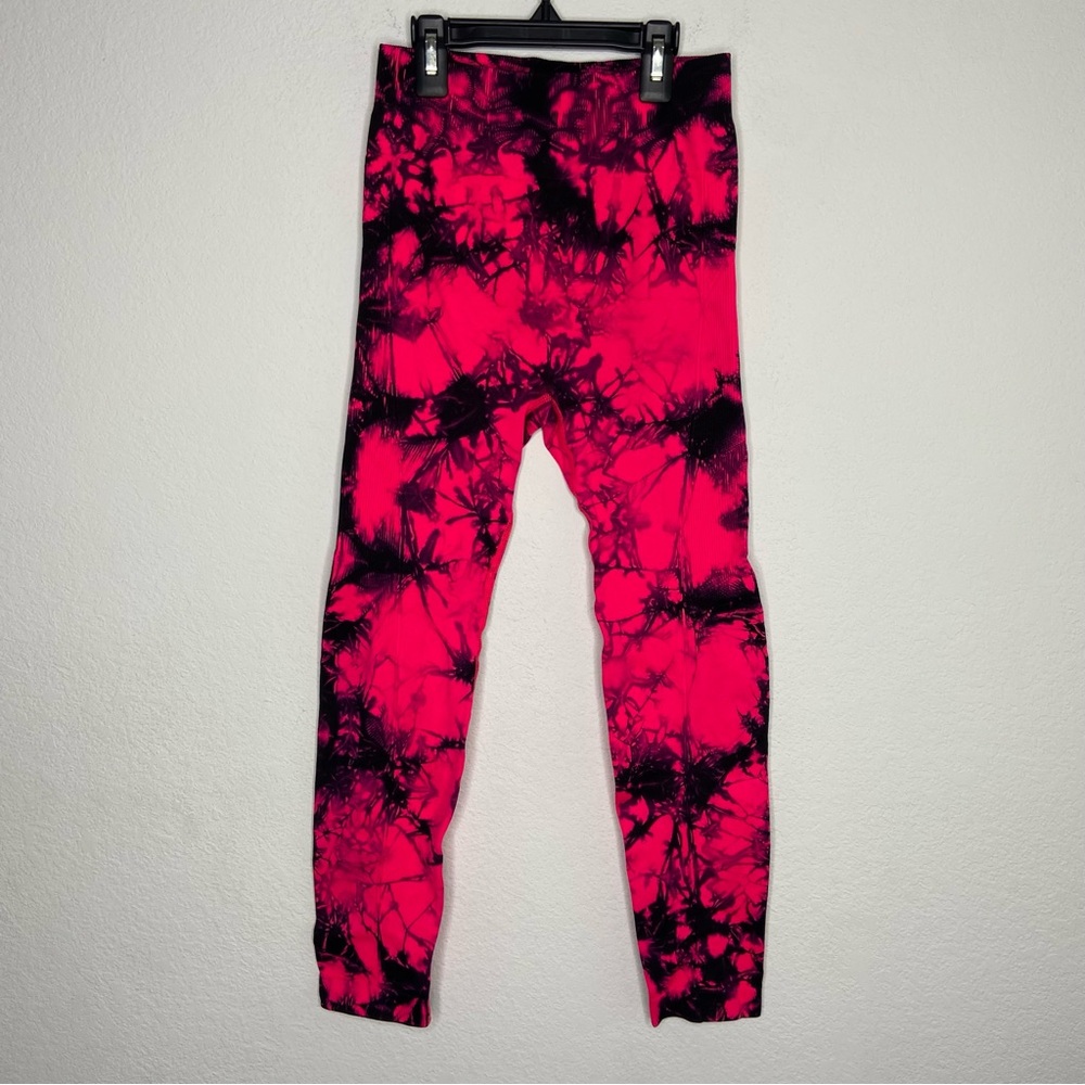 Peach Hot Pink Black Tie-Dye Leggings Size XS-S NWOT